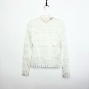 Dorothee Schumacher Sheer Lace Mock Neck Top White Long Sleeve XS Romantic